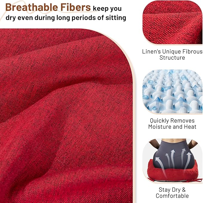 Lokex Rocking Chair Cushion 4 Inch Extra Thick, Cushions for Rocking Chairs Set of Seat and Back with Ties, Linen Fabric Indoor Outdoor Rocker, 17x21 & 17x17 Inches (Red)