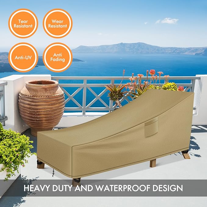 WLEAFJ Patio Chaise Lounge Cover Waterproof, Heavy Duty Outdoor Lounge Chair Covers, Durable Patio Furniture Covers, 78L x 34W x 32H inch，Khaki