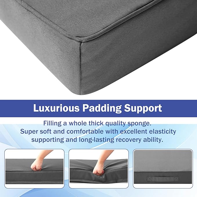 is Outdoor Cushions 4pcs Set, 19" x 19" x 3" Waterproof Outdoor Cushions for Patio Furniture, Outdoors Seat Cushions Set of 4 with Handle and Ties, Dark Grey