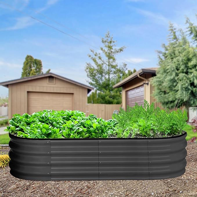 2 Pcs 4.5x2x1.5ft Oval Galvanized Raised Garden Beds, Metal Planter Boxes with Open Base, Tool-Free Assembly for Vegetables, Flowers, Herbs - Outdoor & Patio Use, Gray