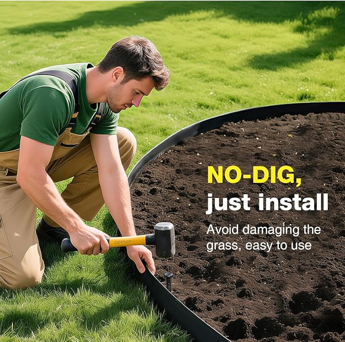 MIXC 33ft, 1.5in Tall Landscape Edging Kit with 50 Spikes, Not Digging Flexible Plastic Edge Border for Landscaping, Lawn, Garden, Flower Beds, Yard, Paver, Playground, Fence, Pathway,1pack,33ft