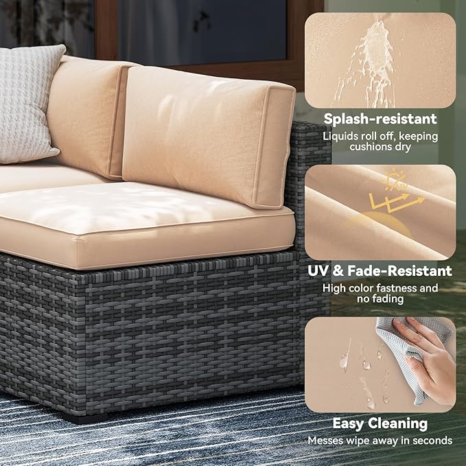Aoxun Replacement Cushions for Outdoor Furniture, 14-Piece Outdoor Cushions for Patio Furniture, Deep Seat, Waterproof & Fade Resistant Couch Cushion for 6-Seat Patio Conversation Sets, Beige