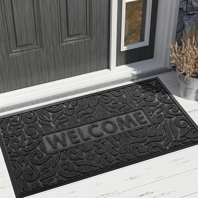 Yimobra Large Welcome Mat 47x32, Waterproof Non-Slip Outdoor Mats for Front Door Outside Entrance, Low-Profile Entryway Mat Indoor for Garage Patio, Black