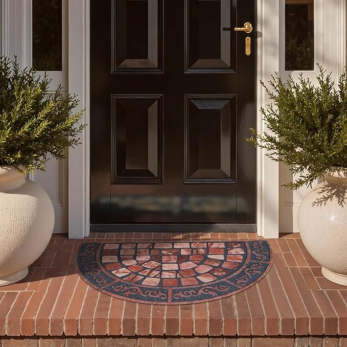 Half Circle Door Mat Outdoor, Front Door Rug Indoor Outside Entrance, Absorbent Heavy Duty Doormat Non Slip Backing, Half Round Rug for Entryway, 24x36, Brick Print