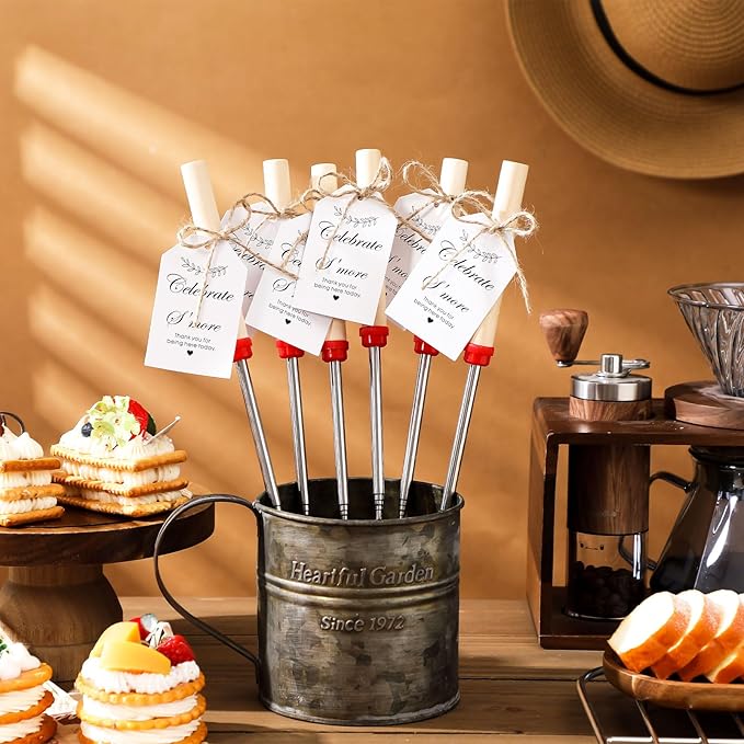 6 Sets S'mores Sticks Kit Extendable Roasting Cotton Candy Stick for Fire Pit Camp Bachelorette Decorations One Happy Camper Birthday Party Favor for Wedding Camping Campfire Bonfire Supplies