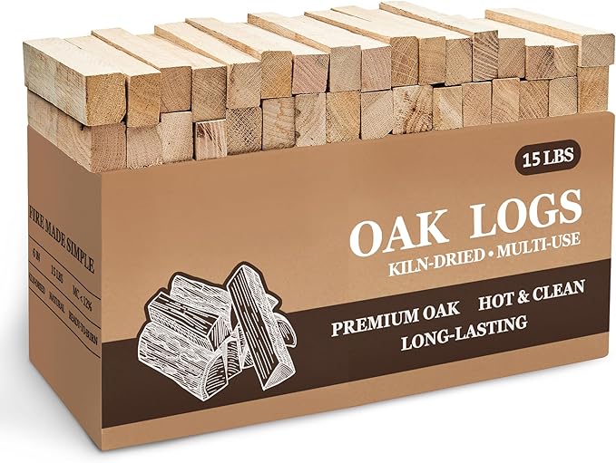 Kiln Dried Oak Firewood Bark Free Hardwood Logs for Pizza Ovens Fire Pits Fireplaces Clean Hot Burning Lights Quickly 6in 15lbs