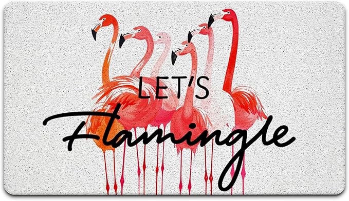 JINYO Flamingo Door Mat, Let's Flamingle Door Mats for Front Door Porch Patio Outdoor Indoor Entrance Entryway, Tropical Pink Flamingo Bath Mat for Bathroom, 17x30 Inch