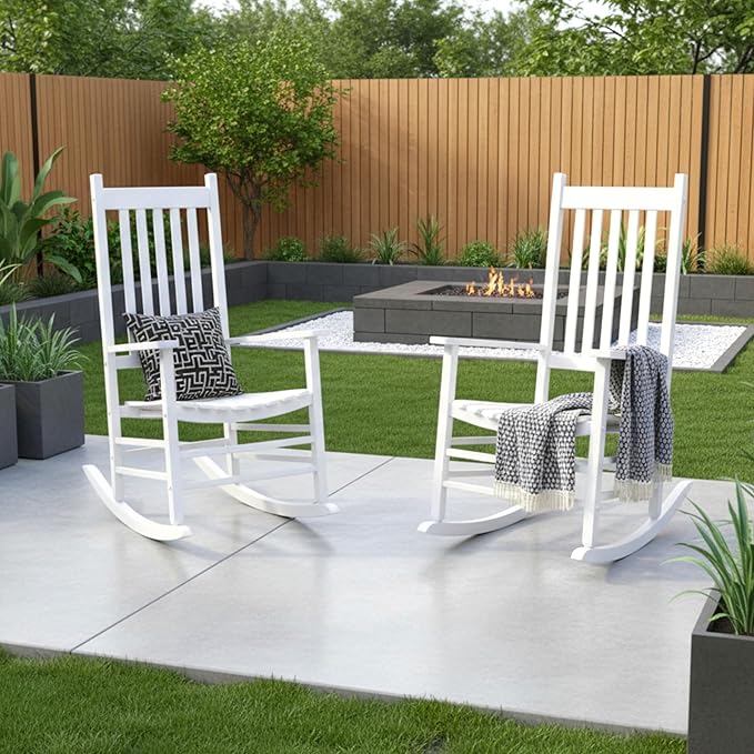 Shine Company Vermont Rocking Chairs, Outdoor Front Porch Rocker Set of 2, White