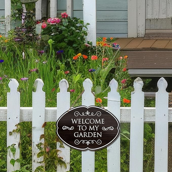 Rustic Garden Hanging Sign, Welcome To My Garden Wooden Decor, Yard Welcome Sign Gardening Gifts and Decorations for Gardeners Plant Lovers 7 x 10 Inch-A04