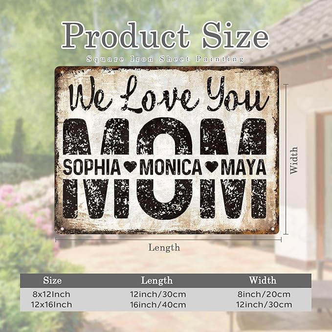 Custom Garden Signs Personalized Metal Tin Sign for Women, Retro Funny Mom Metal Sign for Outdoor, Patio, Yard Rustic Home Decor Gift for Mothers Day, Grandmas, and Gardening Lovers
