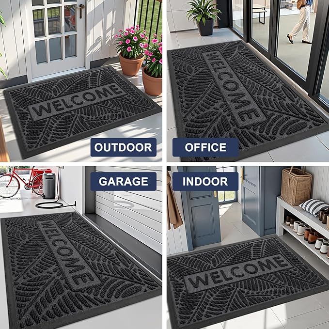 Smiry Welcome Mat Indoor Outdoor, All-Season Waterproof Front Door Mat, Sturdy Natural Rubber Doormat, Non-Slip, Easy Clean, Low Profile Dirt Trapper for Porch Patio Entrance, 71x47, Grey