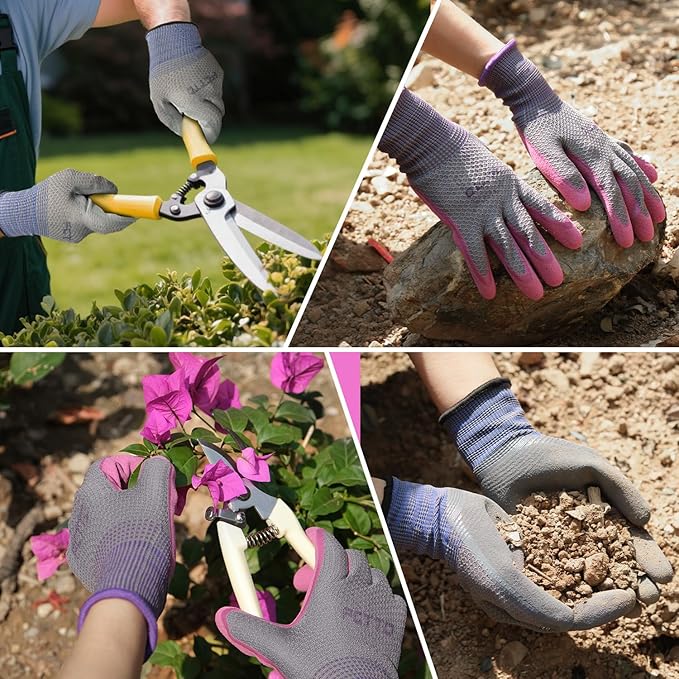 Gardening Gloves for Men 3 Pairs, Garden Gloves for Pruning Flower Rose, Weeding, Digging, Raking, Flower gloves with Rubber coating (Medium, Grey)