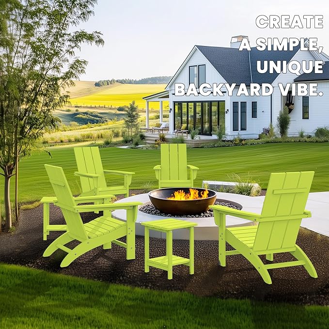 Modern Adirondack Chairs Set of 6, HDPE Plastic Patio Chairs for All Weather, Fire Pit Chair, Outdoor Lawn Chairs for Deck, Porch, Backyard, Garden, Lime