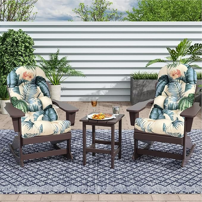 Outdoor Adirondack Chair Cushions Floral Waterproof High Back Patio Lounge Cushion with Ties Band for Indoor Outdoor Furniture 43"*20"*3.9" Navy Floral