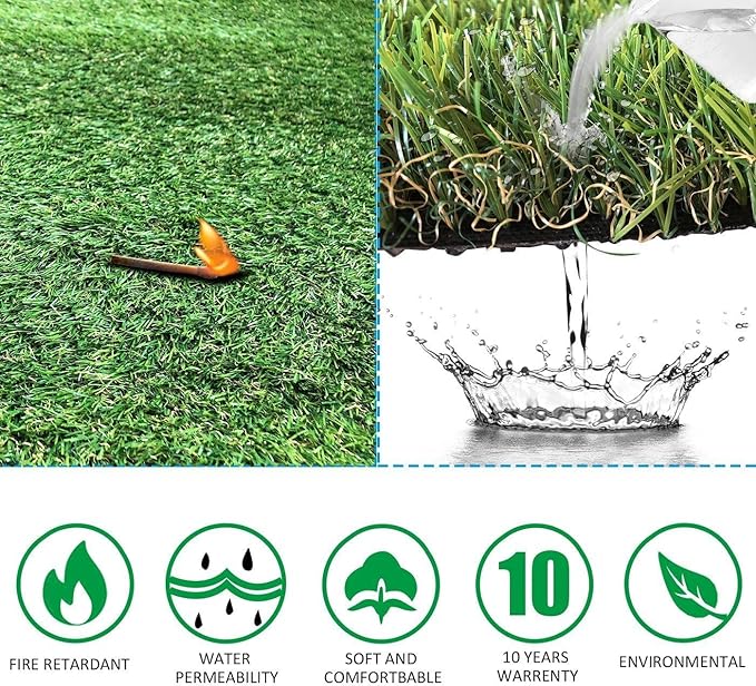 Petgrow Realistic Artificial Grass Turf -5FTX10FT(50 Square FT),Indoor Outdoor Garden Lawn Landscape Synthetic Grass Mat - Thick Fake Grass Party Wedding Christmas Rug