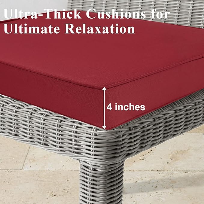 Outdoor Chair Cushions Set of 2 for Patio Furniture 22x22x4 Inch Waterproof Patio Chair Cushion 3 Year Color Fastness Square Elastic Foam Garden Couch Pads with Ties and Handle,Red