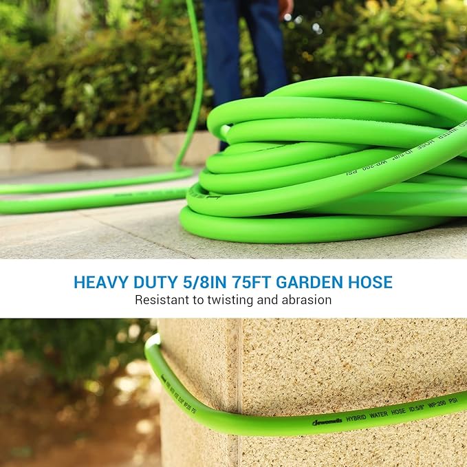 DEWENWILS Garden Hose 75 ft x 5/8", Water Hose with Swivel Handle, Heavy Duty, Lightweight, Flexible Hose for Plants, Car, Yard, 3/4 Inch Solid Fittings, Drinking Water Safe HHGH75A1