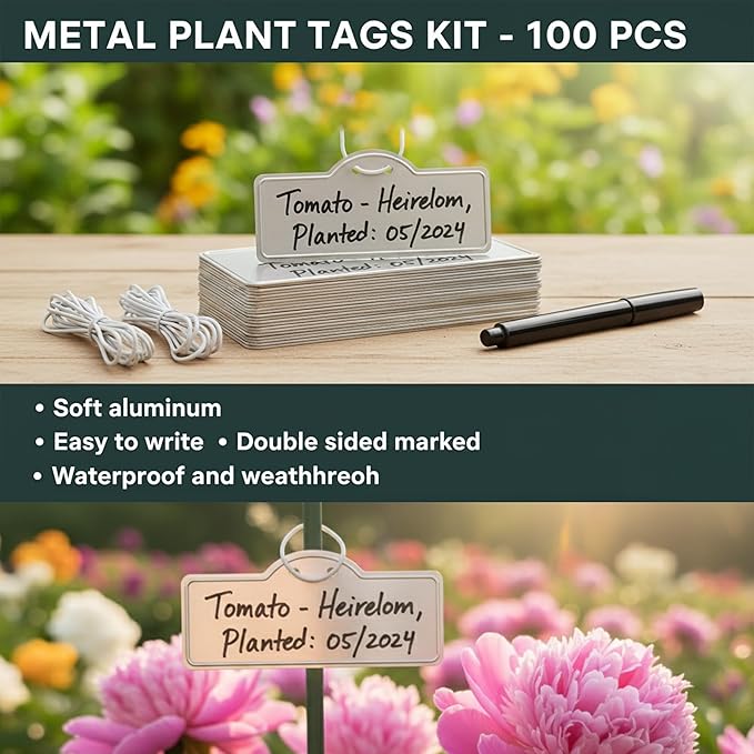 Metal Plant Labels, Aluminum Plant Tags, Tree Markers for Outdoor Garden, Waterproof (3-1/2", 100 Pcs, Two Wire Sizes)