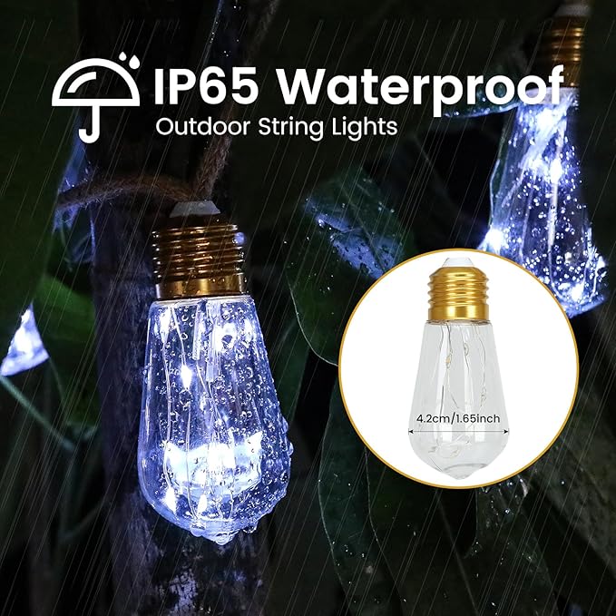 Solar String Lights for Outside, 24FT Vintage Rope Hemp Solar Outdoor String Lights with 20 Shatterproof Bulbs, Solar Powered Waterproof 8 Modes Patio Lights for Garden Fence Balcony Camping - White