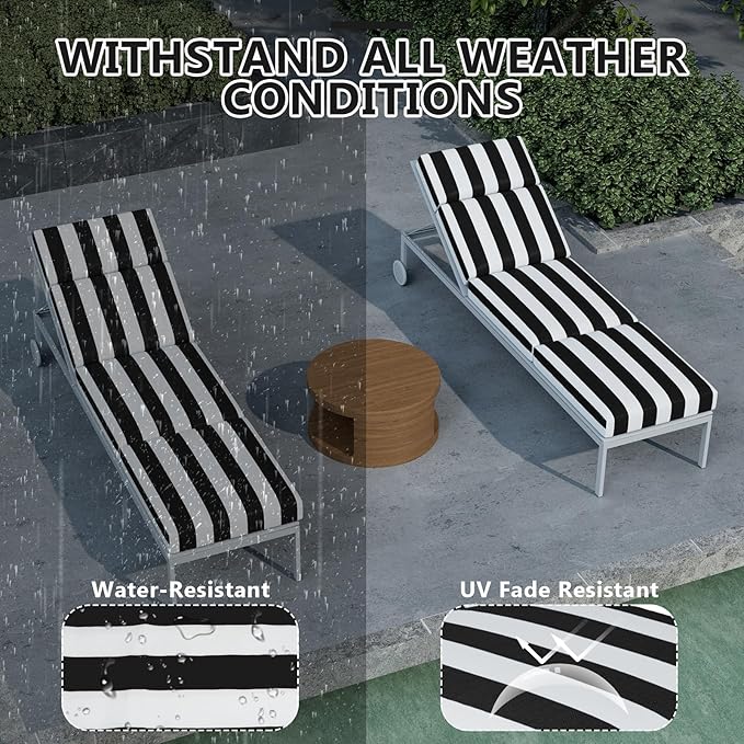 2 Pcs Chaise Lounge Cushions Outdoor, 72 x 21 x 4 Inch Lounge Chair Cushions for Outdoor Furniture - Waterproof Lounge Patio Replacement Cushion, 4In Fade-Resistant ThickPatio Chaise Lounge Cushion