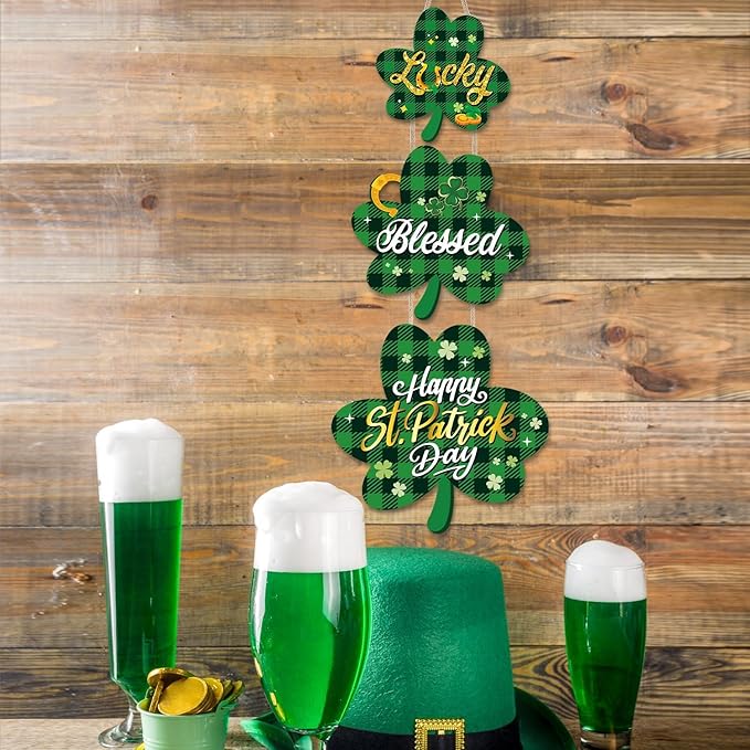 St Patricks Day Door Decorations, Shamrock Shaped Hanging Sign for St. Patrick's Day Decor, St. Patricks Day Shamrock Wreaths for Front Door, St Patty's Day Decorations Indoor Outdoor