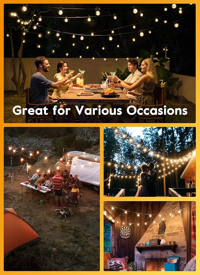 Brightown Outdoor String Lights with Remote and Zip Ties, 58Ft Dimmable Patio Lights with 25 Bulbs, Waterproof Hanging Lights for Porch Backyard Bistro Cafe Market