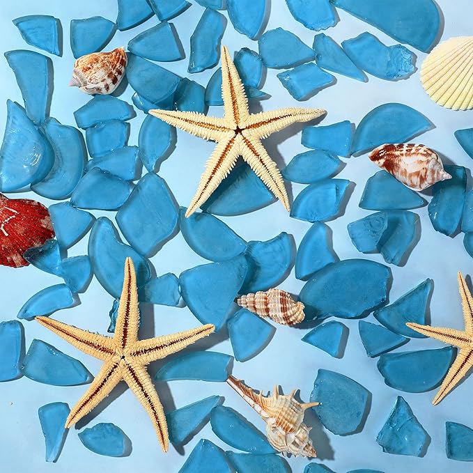 Jetec 11 oz Sea Glass for Crafts Pieces Decor Flat Frosted Sea Glass Vase Filler Crushed for Beach Wedding Party Decor Home Aquarium DIY Craft Supplies(Ocean Blue)