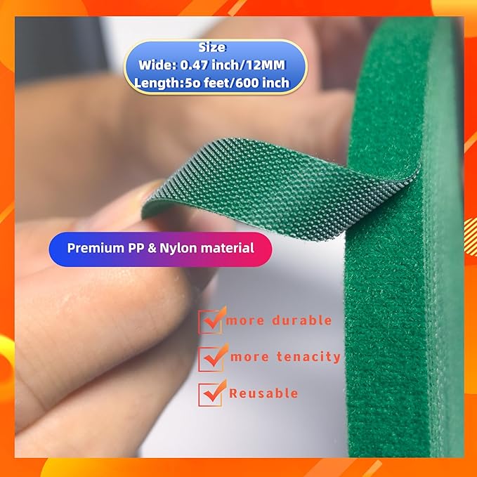 50 feet Reusable Garden Plant Ties, Green, Heavy Duty Soft Grip Strips, Roll for Supporting Plants, Trees, Vines