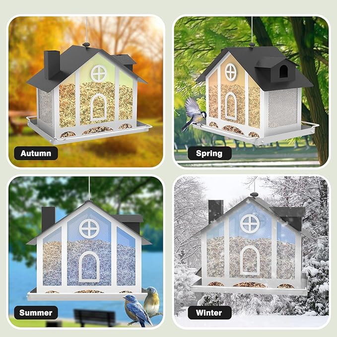 Bird Feeders for Outdoors, Decorative Large Bird Feeders for Outdoors with Rainbow Acrylic Panels, Ideal Gift for BirdLovers to Attract Feathered Friends Year-Round