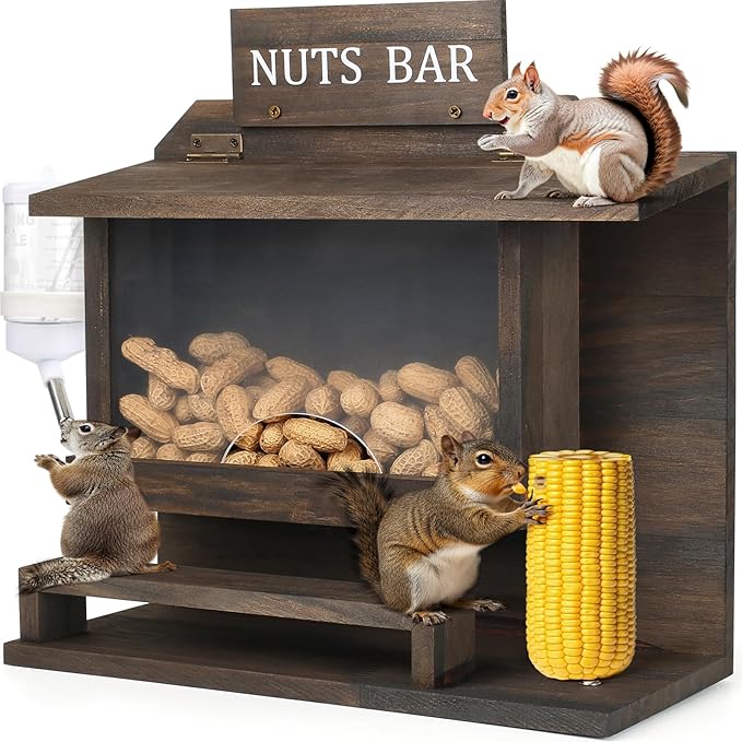 Squirrel Feeders for Outside, Extra Large 11.8" Nut Bar Squirrel Feeder, Carbonized Squirrel Feeder Chipmunk House, Funny Squrrill Nuts Bar, Durable Wooden Squirrel Corn Cob Feeder