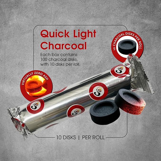 Sunlight® Charcoal Tablets for Incense– Quick Light Charcoal Tablets – Charcoal Disk Lights – 33 mm Resin Burner Rolls – – Charcoal Burner - Instant Fire Coal Tablet (100 Count (2 Pack).)