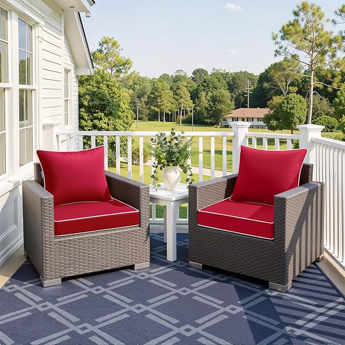 MIULEE Red Outdoor Seat Cushion 22x22 Inch Waterproof & 3 Year Fade Resistant Deep Seat and Back Cushion for Patio Furniture Chair Sofa Couch with Handle and Adjustable Straps