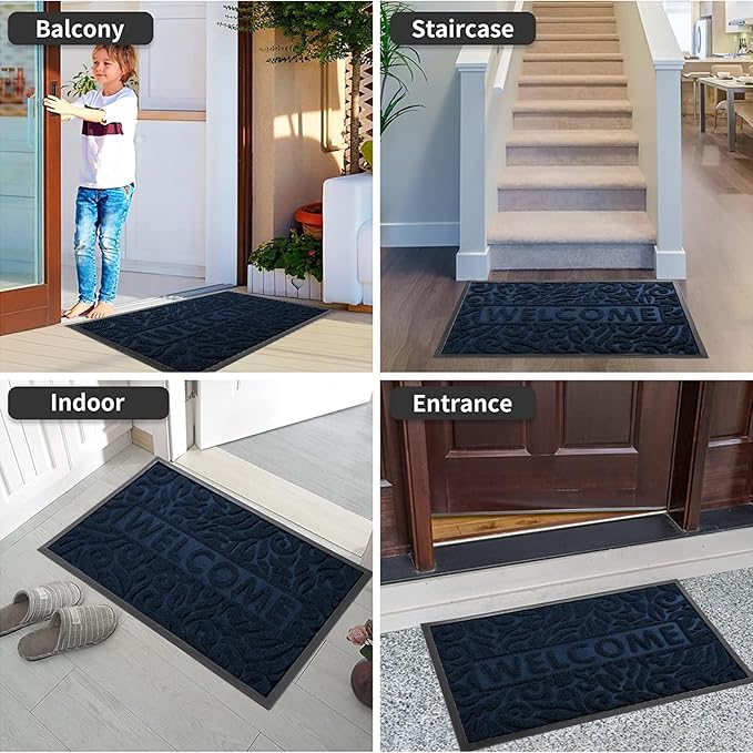 Yimobra Welcome Mat Outdoor 29.5x17, Waterproof Non-Slip Outdoor Mats for Front Door Outside Entrance, Low-Profile Entryway Mat Indoor for Garage Patio, Blue