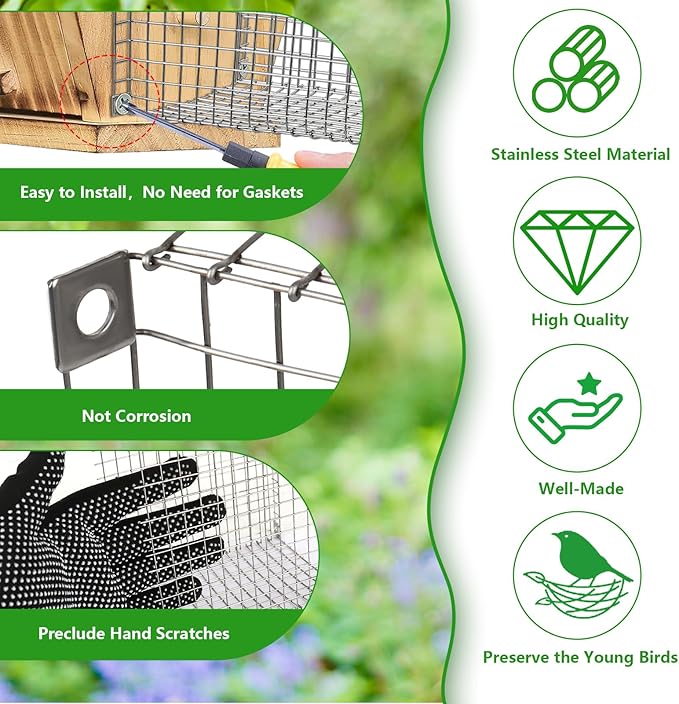 2Pcs Bluebird House Protector Guards, Stainless Bird House Entrance,Designed for The Secure of Eastern Bluebird Homes and Their Chicks (Square)