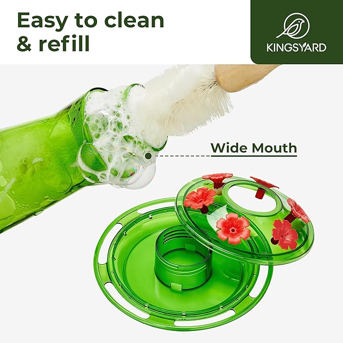 Kingsyard Glass Hummingbird Feeder for Outdoors Hanging - 6 Bee Guard Feeding Ports & Built-in Ant Moat, Wild Bird Feeder for Outside Garden Yard Patio 14 Oz, Green
