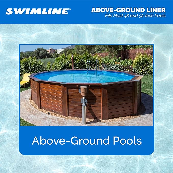 Swimline LI184820 18 Inch Solid Blue Round Above Ground Swimming Pool Overlap 20 Gauge Vinyl Liner for 48 to 52 Inch Pools with Sun Protection