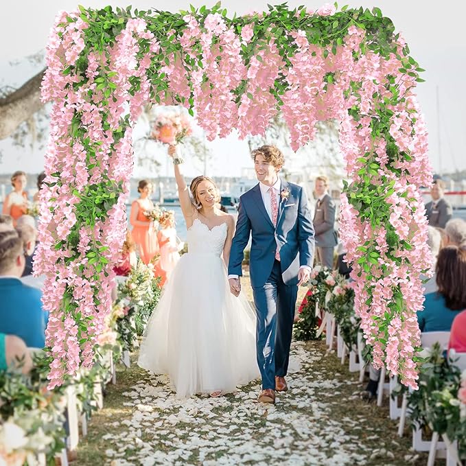 Findosom Wisteria Artificial Flowers Garland, 10Pcs Total 72FT Pink Wisteria Hanging Flowers, Flower Garland Decorations for Home Garden Outdoor Ceremony Wedding Arch Decoration