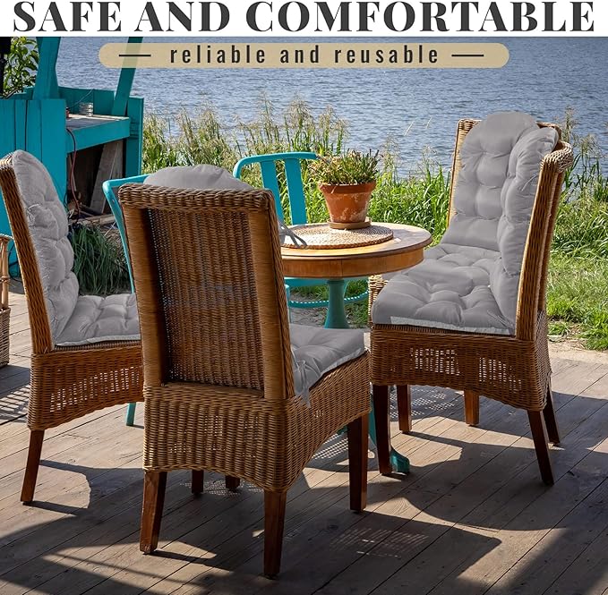 Geelin 4 Pcs Adirondack Chair Cushion High Back Patio Rocking Chair Cushion 44 x 19 x 4 Inch Tufted Weather Resistant Fade Resistant Seat for Patio Rocking Seat (Light Gray)