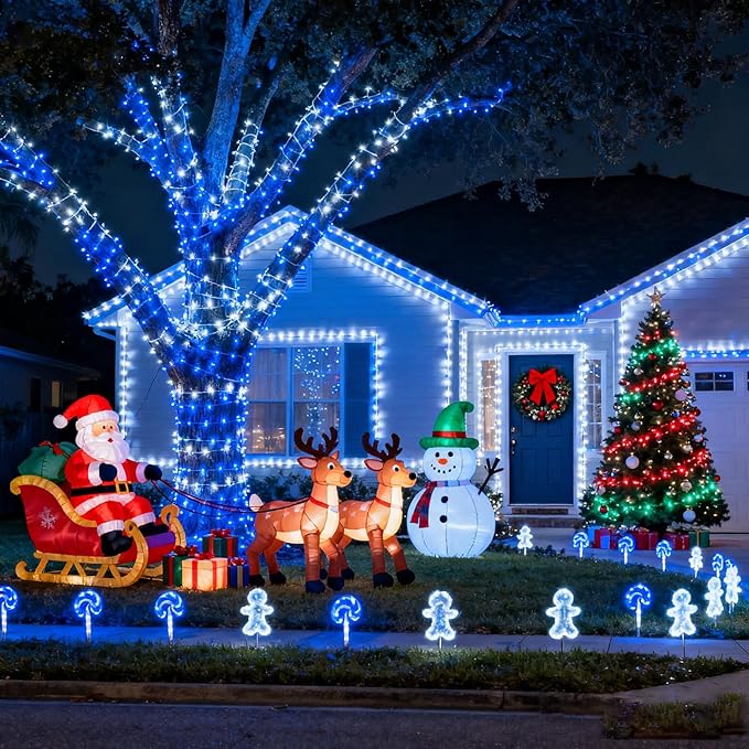 100FT 300 LED Outdoor String Lights, Connectable Christmas Lights Indoor Waterproof with 8 Modes, Plug in Twinkle Fairy Lights Clear Wire for Bedroom Home Wedding Patio Decorations, Blue and White