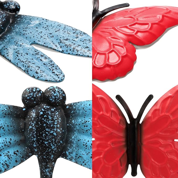 9 Pack Metal Sunflowers Wall Decor, Garden Flower Wall Art Decorations, Outdoor Butterfly Dragonfly Hanging Patio Decor, Yard Floral Fence Sculptures for Indoor Outside Living Room Bedroom