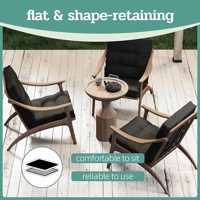 Outdoor Chair Cushions Set of 2, 42x21x4 Inch Patio Cushion for Dining/Rocking Chairs, High Back Soft Seat Pad with Ties, Indoor Outside Use, Fade-Resistant & Waterproof, Black