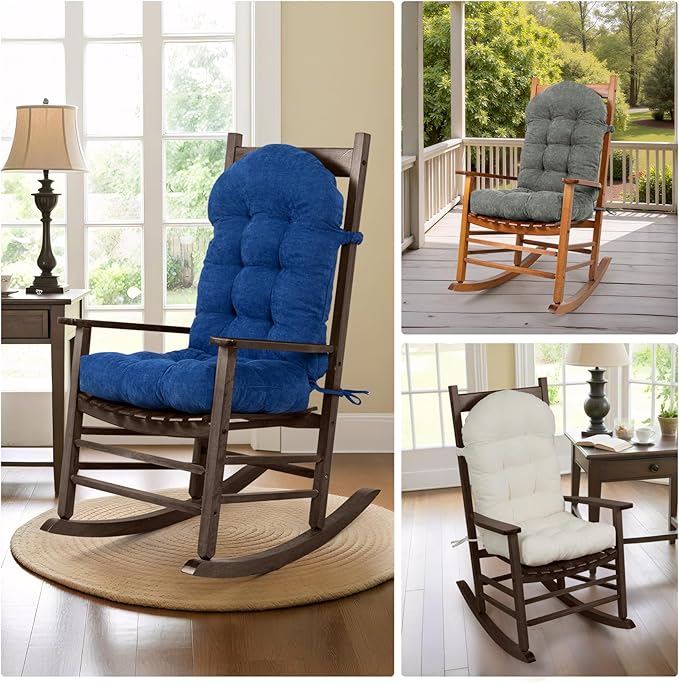 Rocking Chair Cushions Set - Non-Slip Adirondack Chair Cushions with Ties Indoor/Outdoor Rocking Chair Pad for Living Room, Bedroom, Balcony, Office