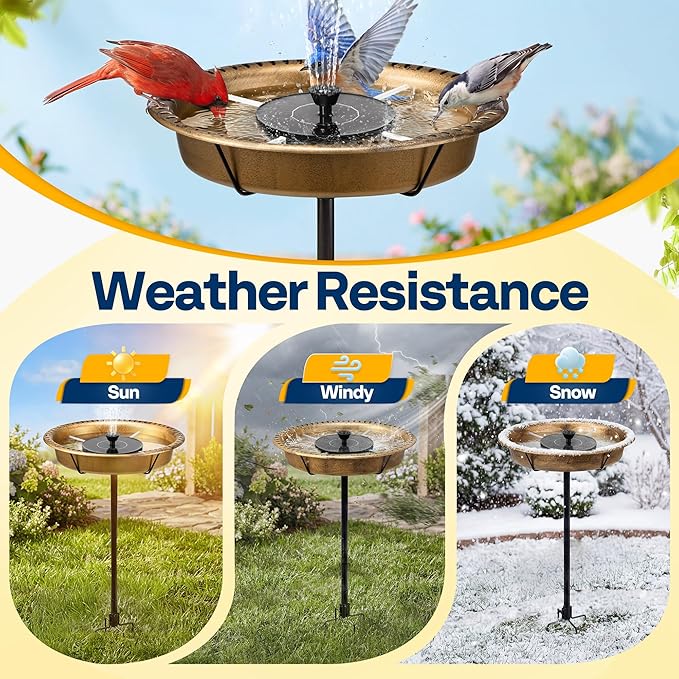 VIVOHOME Oval Bird Bath with Solar Fountain for Outside, Weather-Resistant ABS Birdbath Bowl with Solar Powered Pump, Metal Ground Stake for Outdoor, Garden, 1.3 Gallons, Copper