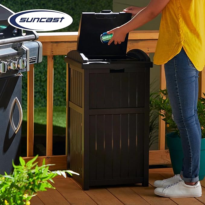 Suncast Trash Hideaway Outdoor Patio 33 Gal Garbage Waste Trash Can Bin (6 Pack)