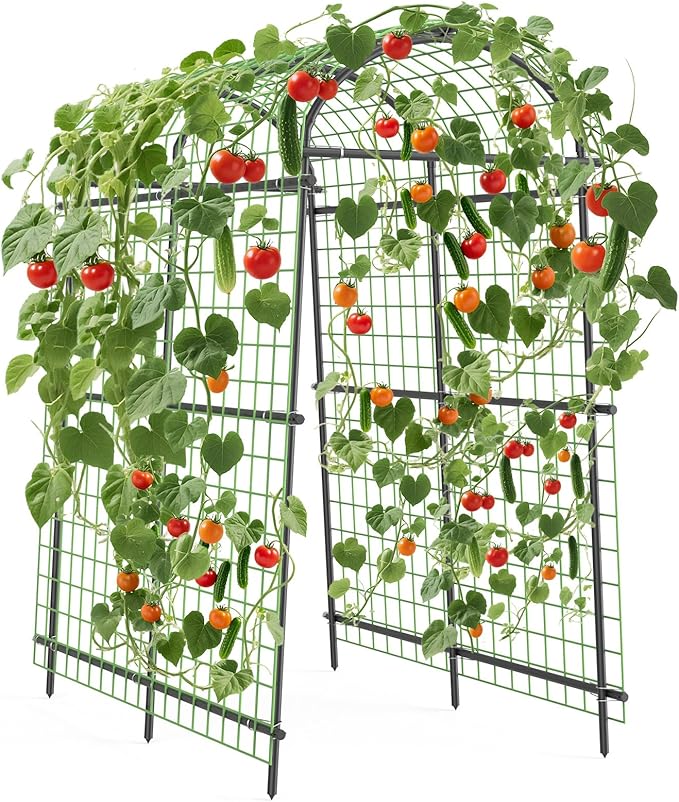Adjustable Garden Arch Trellis, 7.5FT Metal Arbor with Climbing Net, 35"–45" Wide Weather-Resistant Pergola for Vines, Roses, Vegetables & Flowers, Sturdy Steel Frame, Easy No-Tool Assembly