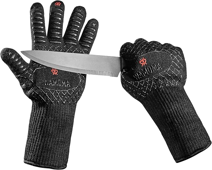 Long Sleeve Heat Resistant Grill Gloves - Medium Grilling Gloves for BBQ with Silicone Grip, Comfortable Cotton Lining for Barbeque, Baking, Oven Gloves with Fingers for Meat