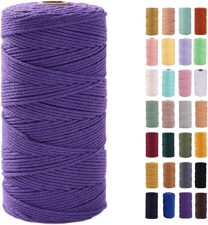 MAOQIAN Dark Purple Macrame Cord 2mm x 220Yards,Colored Cotton Rope Colorful Cotton Cord Soft Craft Cord Twine for Wall Hanging Plant Hangers Crafts Decorative Projects