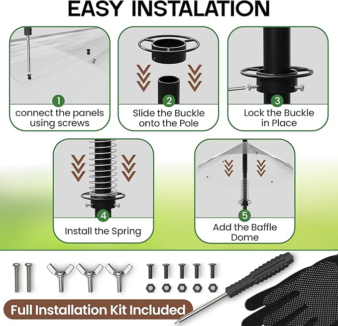 Premium Squirrel Baffle for Bird Feeder Pole Chew Proof Squirres Guard with Spring for Better Defense 19 Inch Outside Mount for Bird Feeders Raccoon Rodent Stopper Garden Accessories Backyard