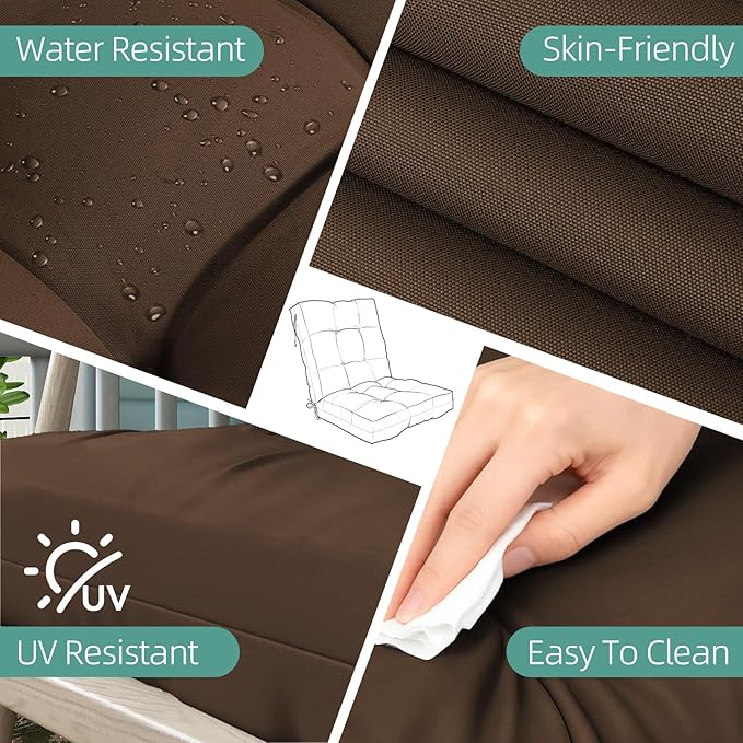 Outdoor Chair Cushion, 42x21x4 Inch Patio Cushions for Dining/Rocking Chairs, High Back Soft Seat Pad with Ties, Indoor Outside Use, Fade-Resistant & Waterproof, Brown