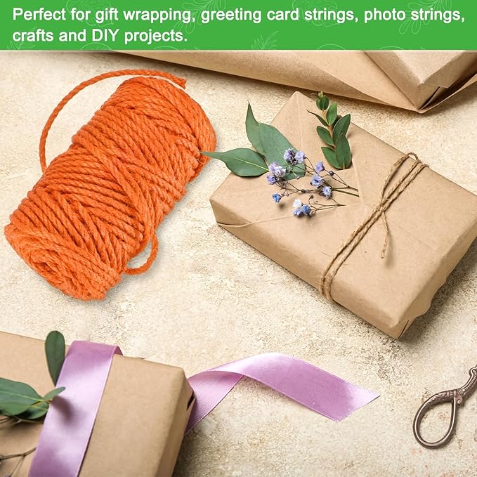 1-Pack Natural Jute Twine String, 4.5mm x 164ft/50m Long Garden Twine String for Crafts/Gift Wrapping/Gardening Plants, Durable Plant Ties Thick Rope [Orange]